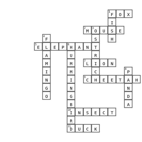 animals class 3 Crossword Key Image