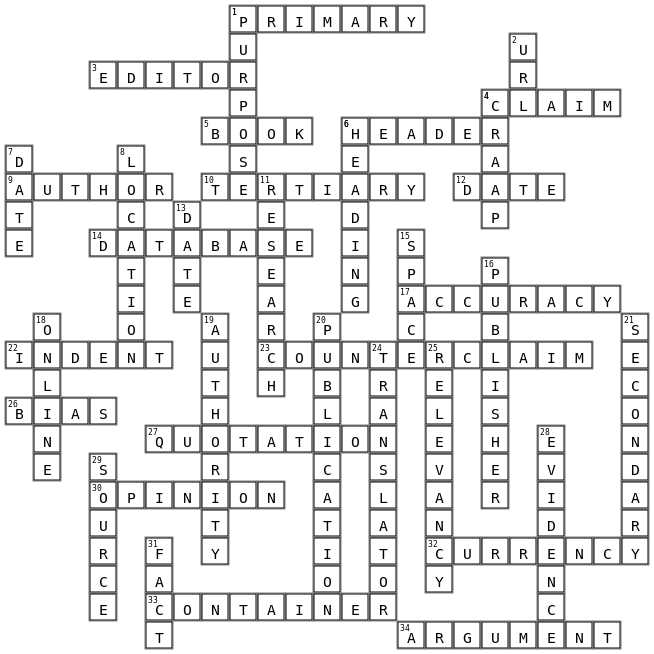 MLA 9 Crossword Puzzle Crossword Key Image