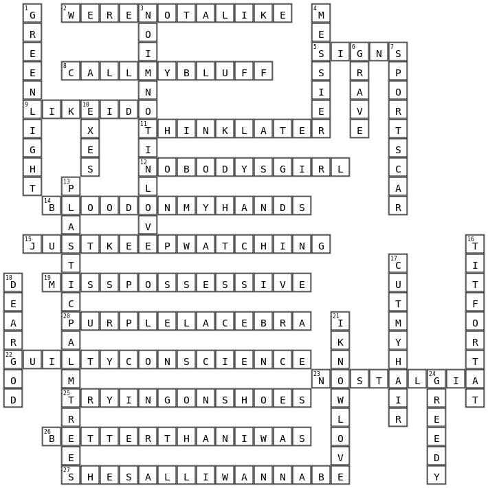 Tate McRae Song Names Crossword Key Image