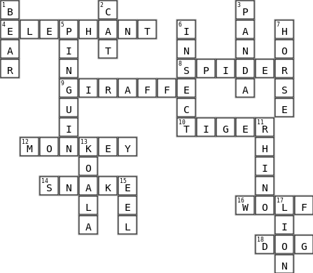 Animals Puzzle Crossword Key Image
