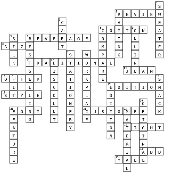 Shopping Crossword Key Image