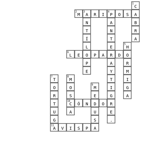 Animales  Crossword Key Image