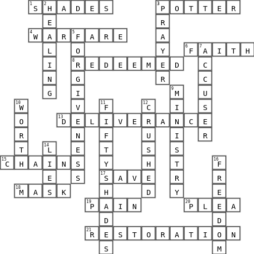Fifty Shades of Pain Crossword Key Image