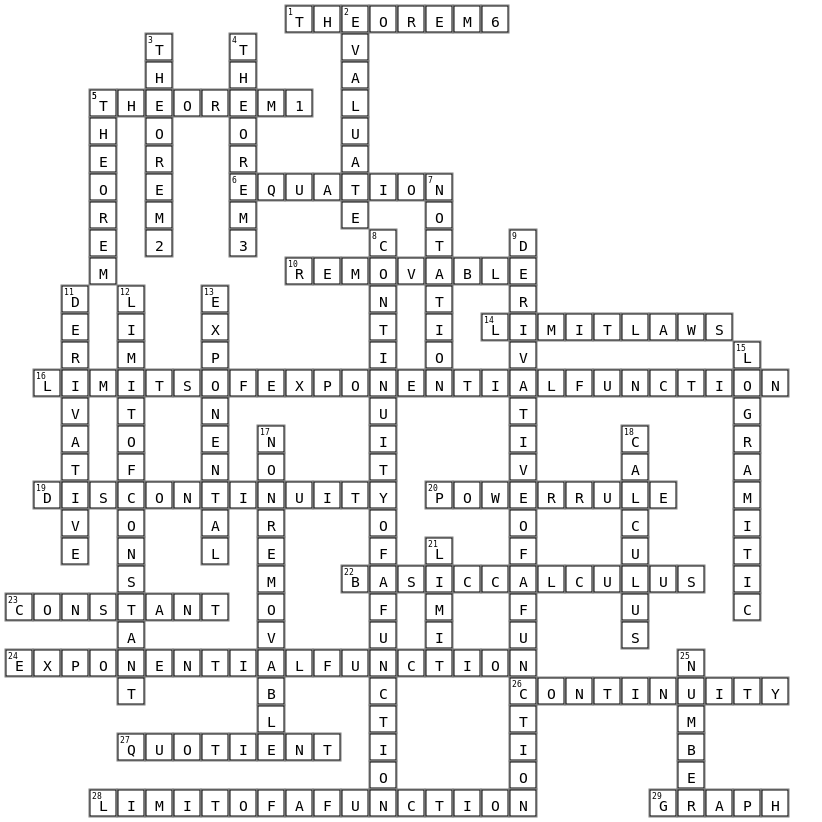 Basic cal puzzle Crossword Key Image