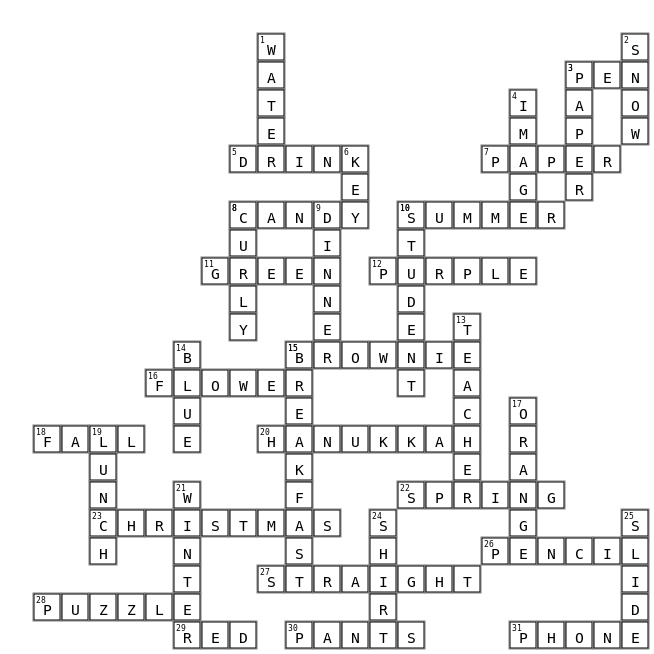 FIRST GRADE Crossword Key Image