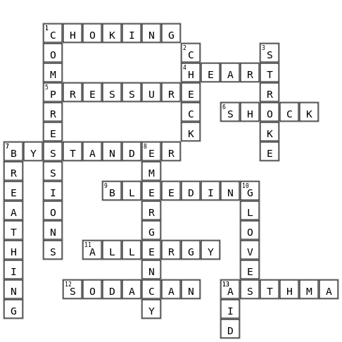 First Aid Crossword Key Image