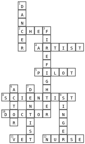 Professions Crossword Key Image