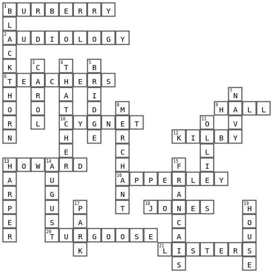 Christmas quiz Crossword Key Image
