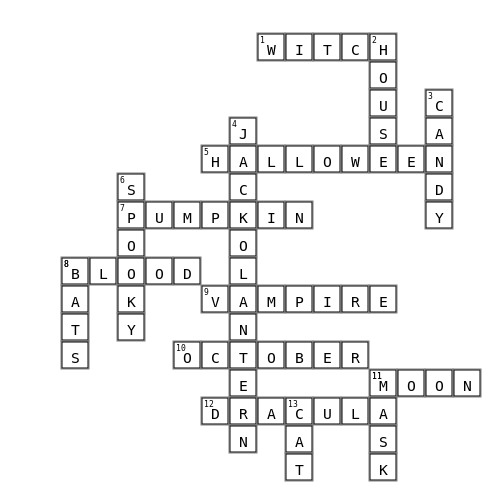 Halloween Crossword Crossword Key Image