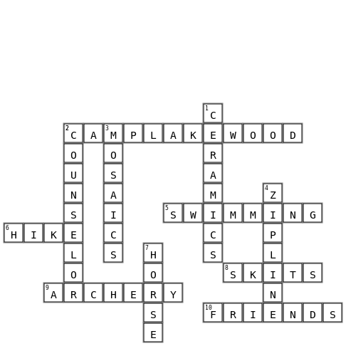 Camp Lakewood Crossword Key Image