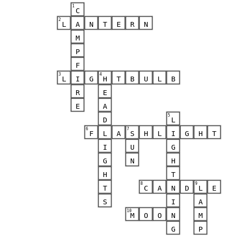 Light Sources Crossword Key Image