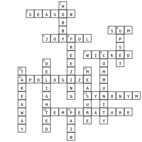 First grade vocab Crossword Key Image