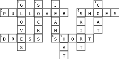 Clothes Crossword Key Image