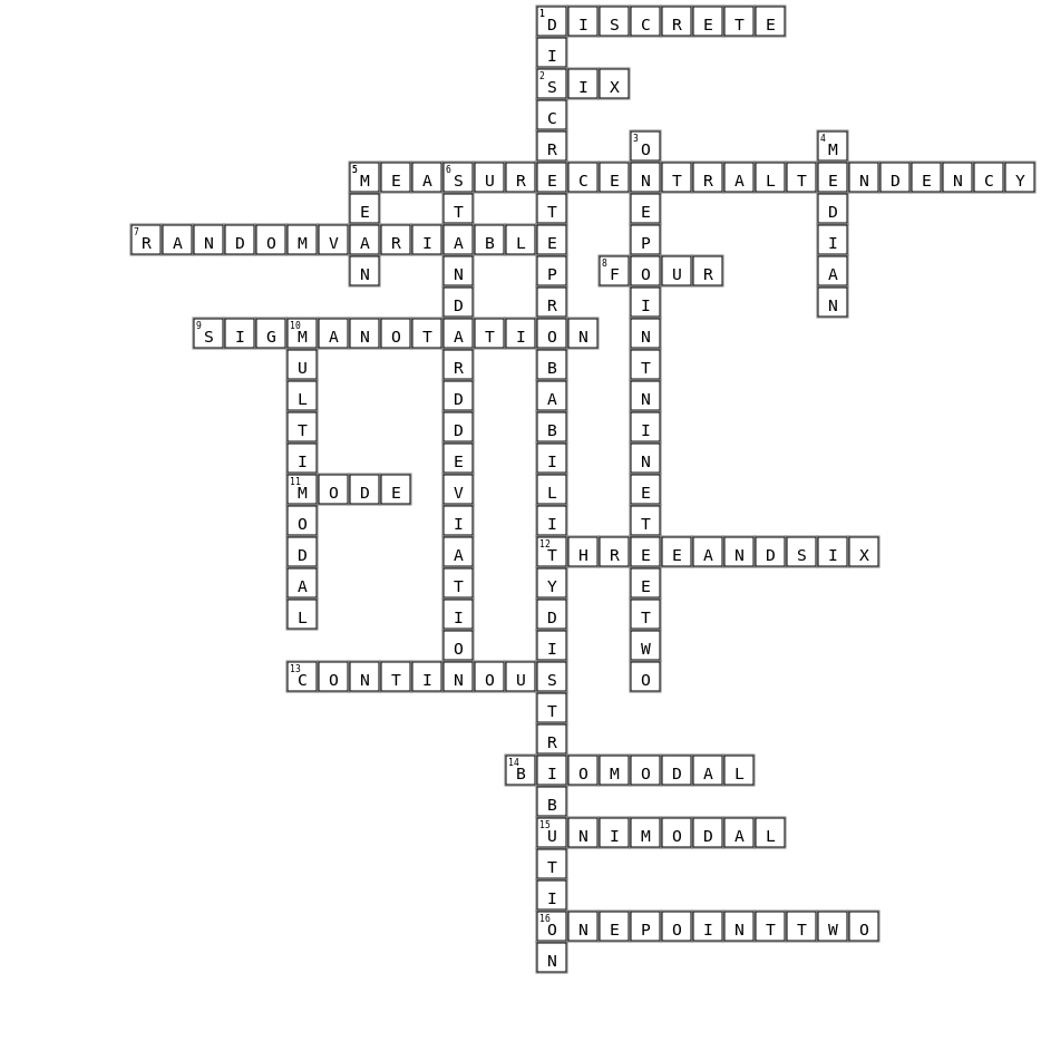 STATISTICS AND PROBABILITY Crossword Key Image