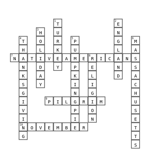 Thanks Giving Crossword Key Image