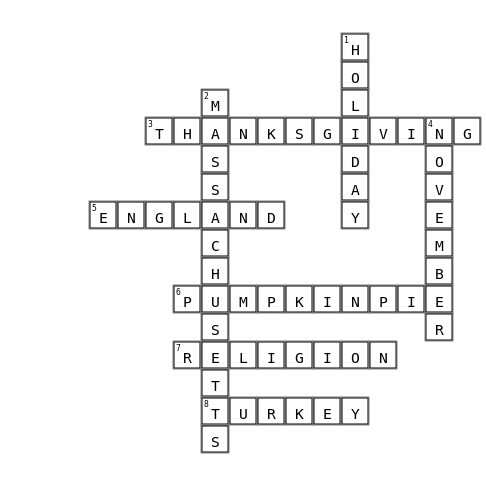 Thanks Giving Crossword Key Image