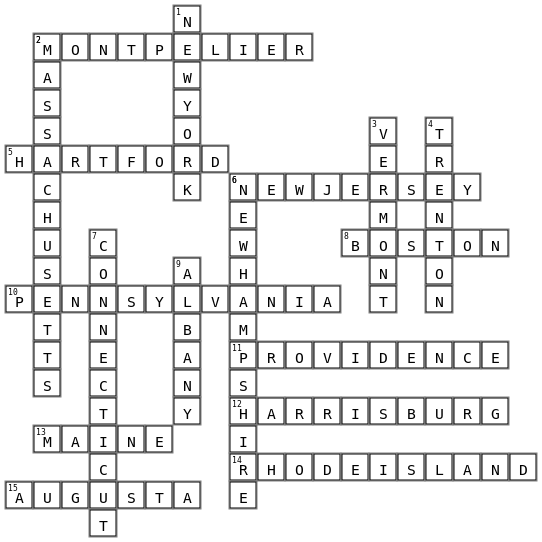 Northeast Region Crossword Key Image