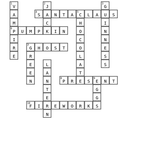Holiday's cross word Crossword Key Image
