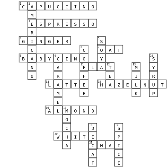 Coffee Crossword Key Image