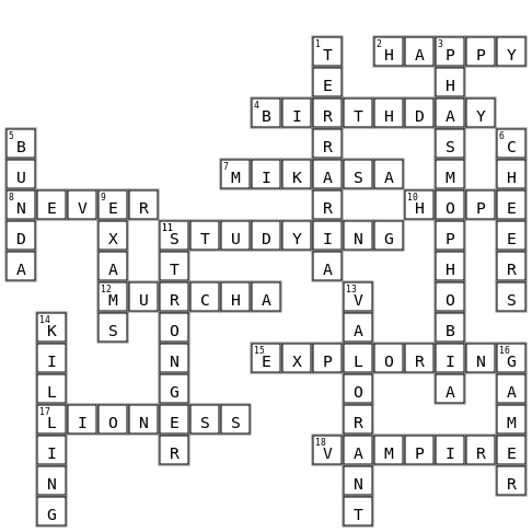 birthday Crossword Key Image