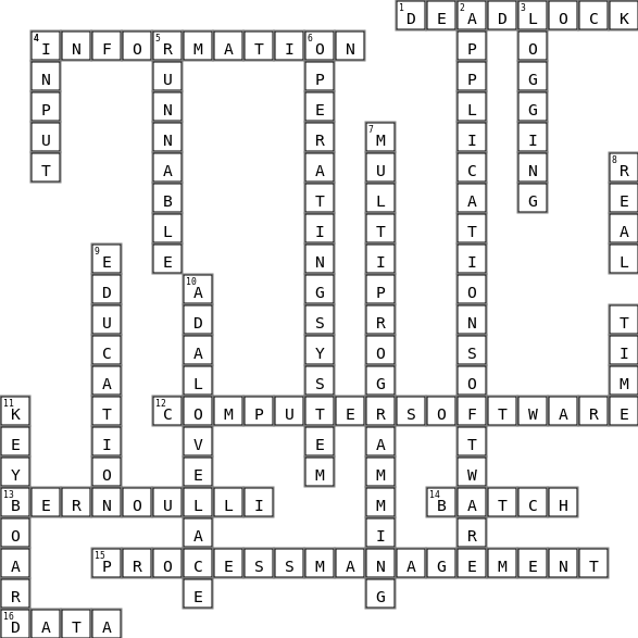 Chapter 1 and Chapter 2's Crossword Puzzle Crossword Key Image