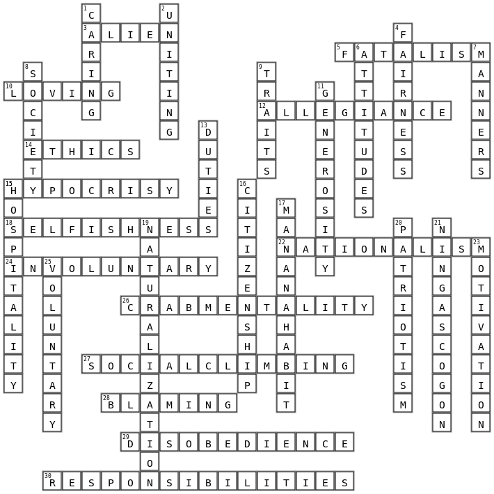 CFLM1 - FINAL EXAMINATION - YECLA Crossword Key Image