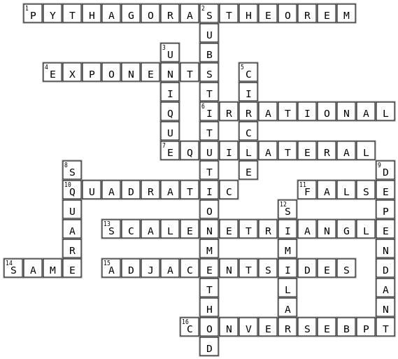 Maths activity Crossword Key Image