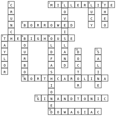 wEDDING CROSSWORD Crossword Key Image