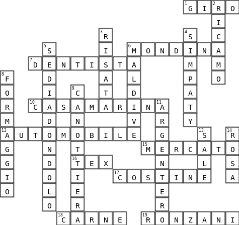 GIULIANA Crossword Key Image