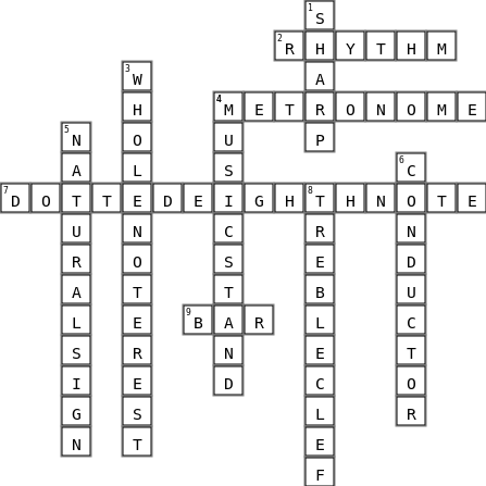 Music Vocabulary Crossword Key Image