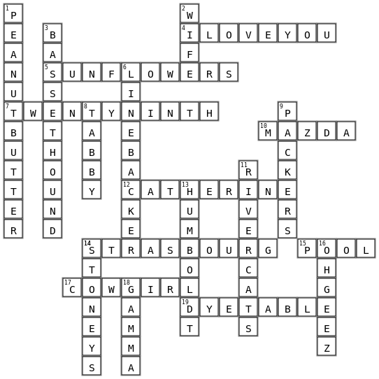 Owen and Soph Crossword <3 Crossword Key Image