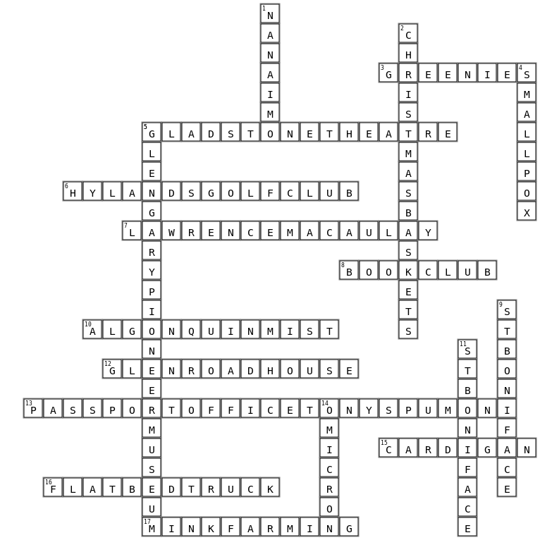 Christmas Crossword Crossword Key Image