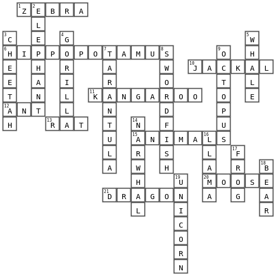 ANIMALS A-Z Crossword Key Image