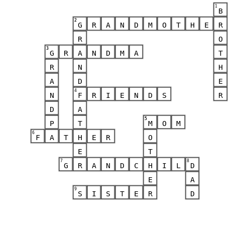 Family members and friends vocabulary Crossword Key Image