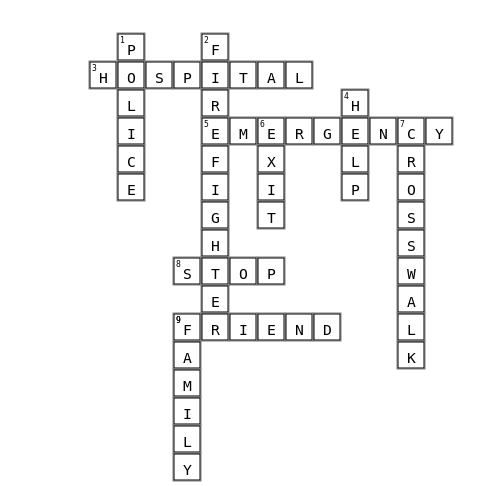 Safety Words Crossword Puzzle Crossword Key Image