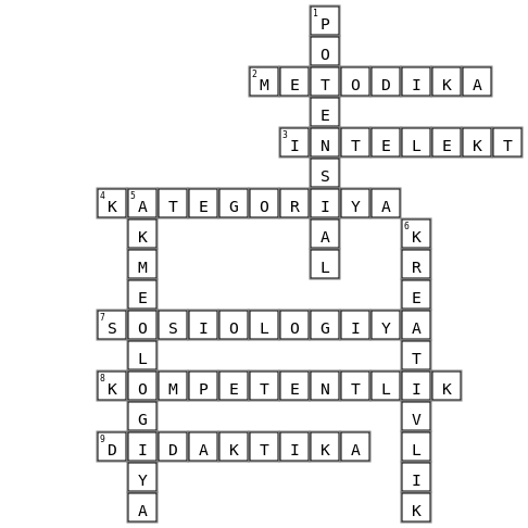 Pedagogika Crossword Key Image