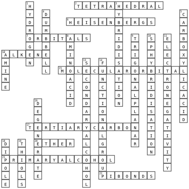 Functional groups and hybridisation crossword Crossword Key Image