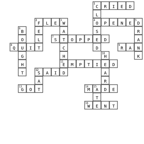 PAST TENSE CROSSWORD Crossword Key Image