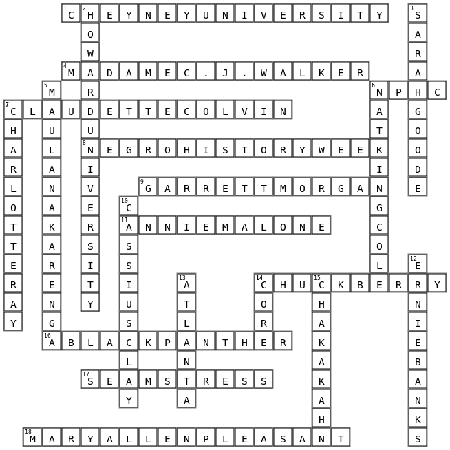 BLACK HISTORY MONTH Crossword Key Image