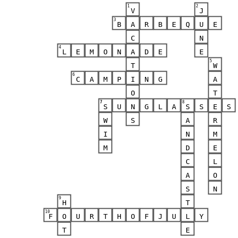 Summer Puzzle Crossword Key Image