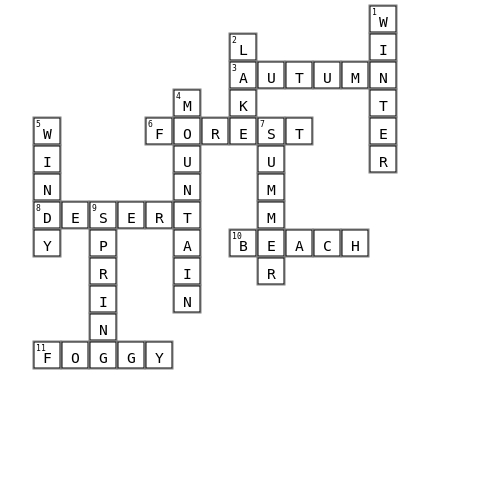 Place and Weather Crossword Key Image