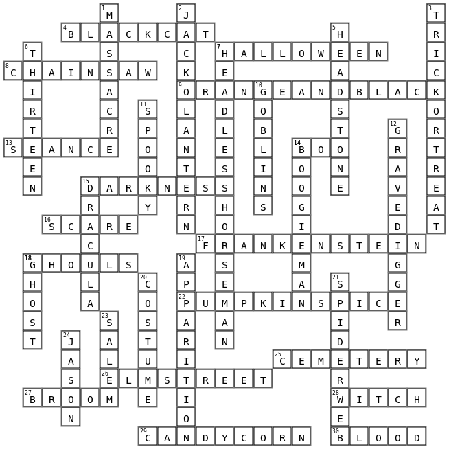 Halloween Challenge Crossword Key Image