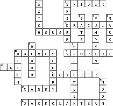 Halloween Puzzle Crossword Key Image