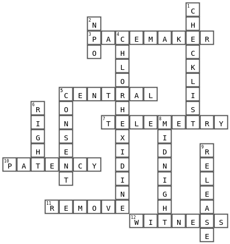 Pre Procedure vocabulary Crossword Key Image