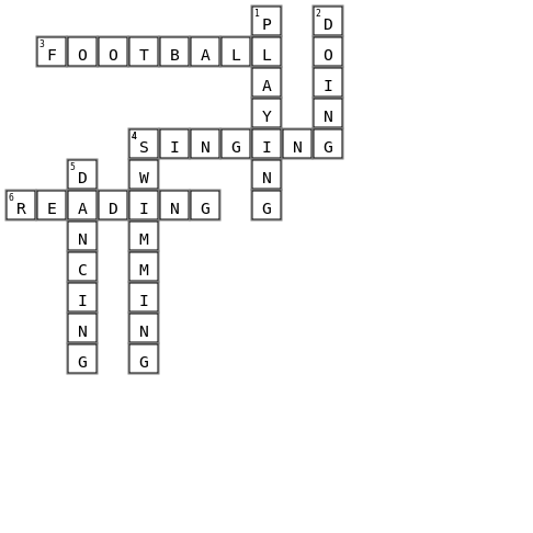hobbies Crossword Key Image