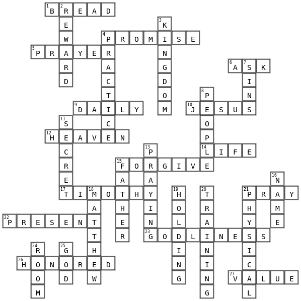 Physical Training and Prayer Crossword Key Image