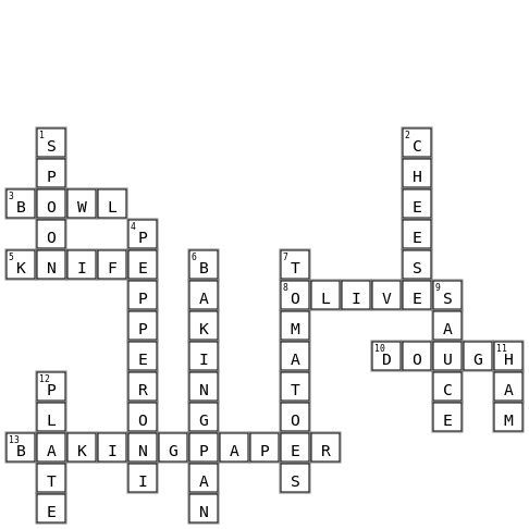 Pizza Crossword Key Image