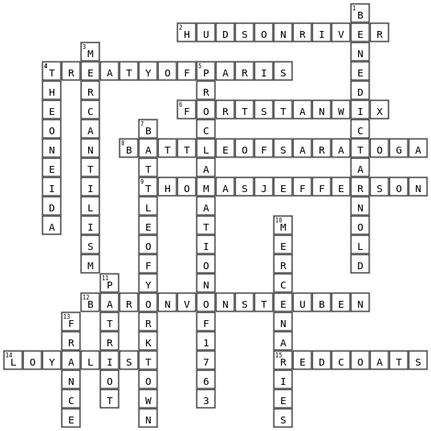 American Revolution  Crossword Key Image