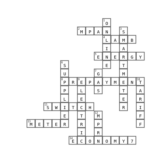 1StopMoney puzzle Crossword Key Image