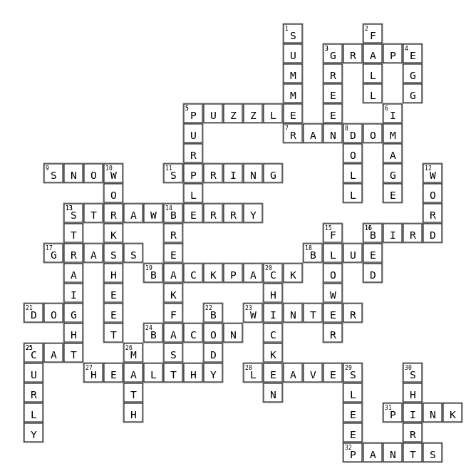 FIRST GRADE Crossword Key Image